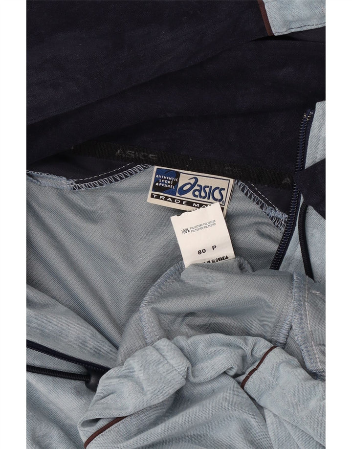Asics Mens Hooded Velour Tracksuit Top Jacket Medium Blue Colourblock
