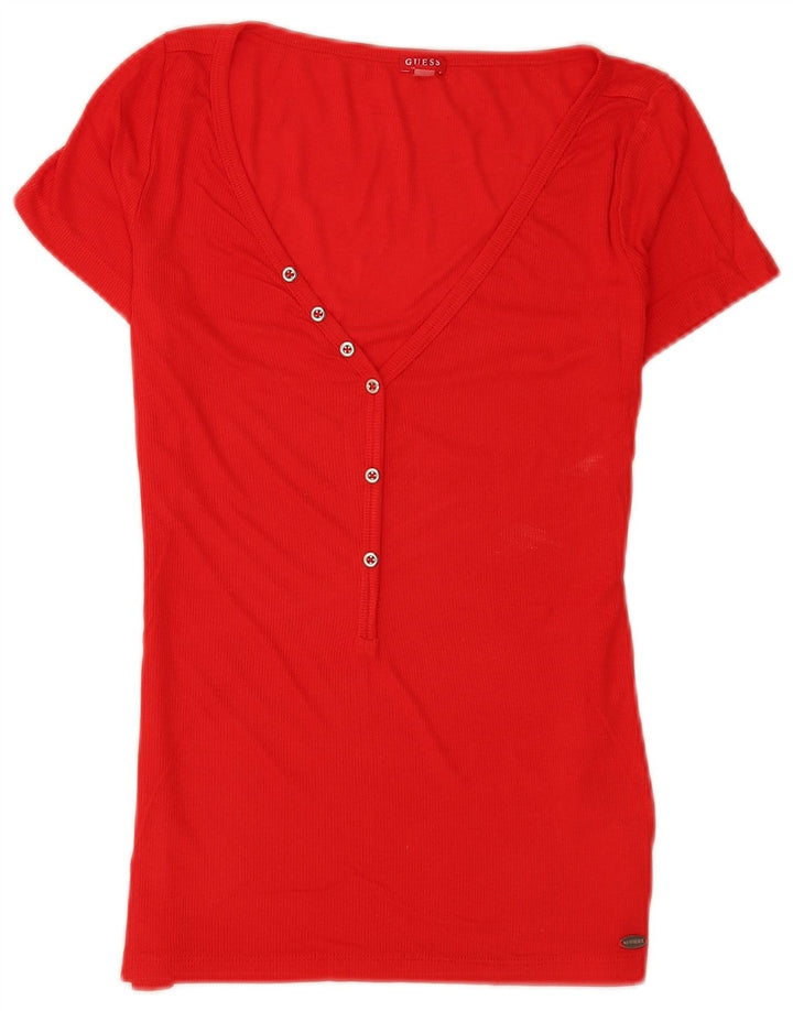 Guess Womens T-Shirt Top UK 8 Small Red Rayon