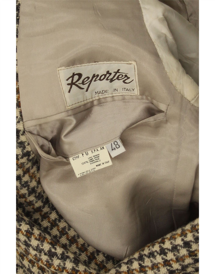 Reporter Mens 2 Button Blazer Jacket IT 48 Medium Brown Houndstooth Wool