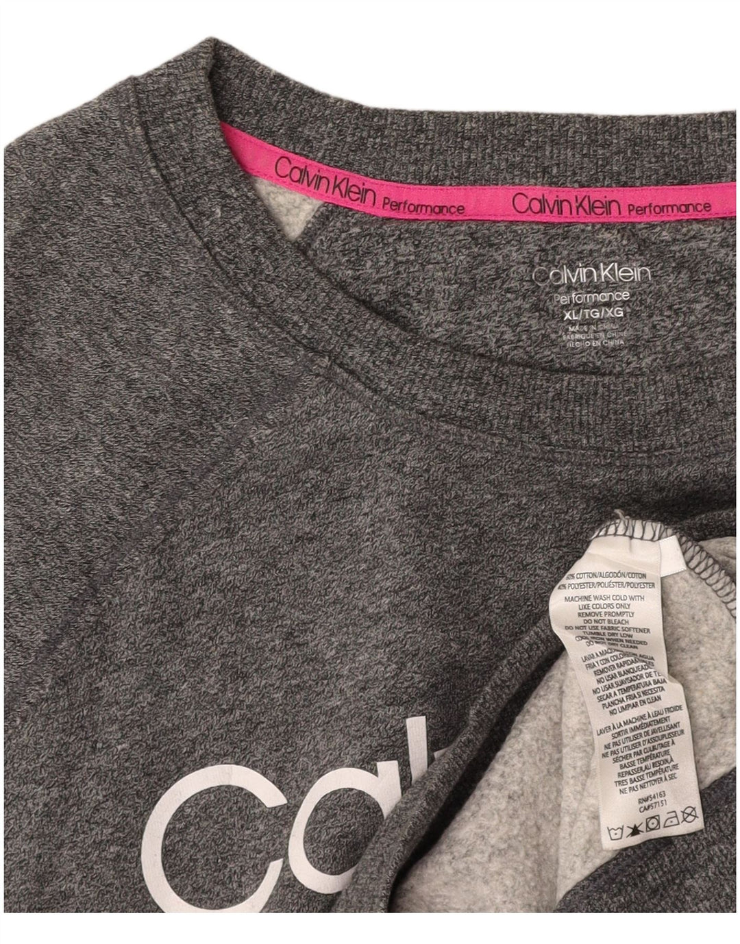 CALVIN KLEIN Womens Crop Graphic Sweatshirt Jumper UK 18 XL Grey Flecked