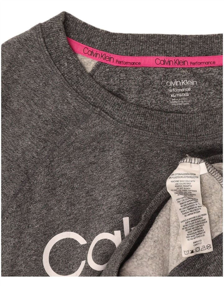 CALVIN KLEIN Womens Crop Graphic Sweatshirt Jumper UK 18 XL Grey Flecked