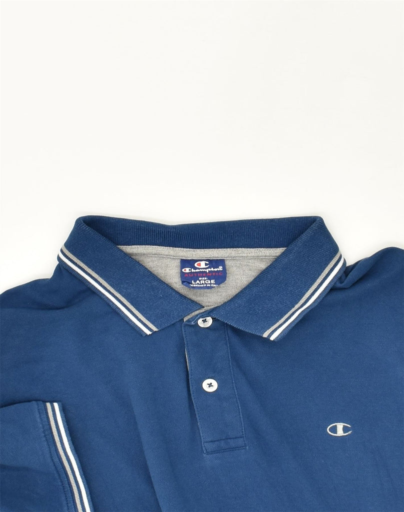 CHAMPION Mens Polo Shirt Large Blue Cotton | Vintage Champion | Thrift | Second-Hand Champion | Used Clothing | Messina Hembry 