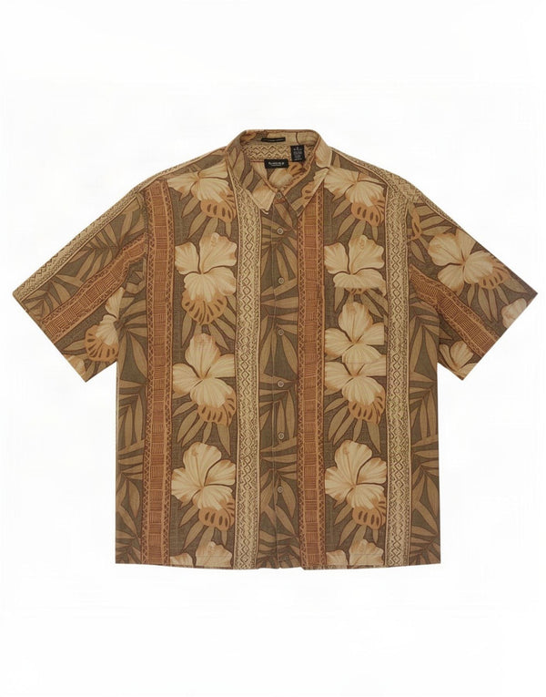 Van Heusen Mens Hawaiian Short Sleeve Shirt Size 17 1/2 XL Brown Floral