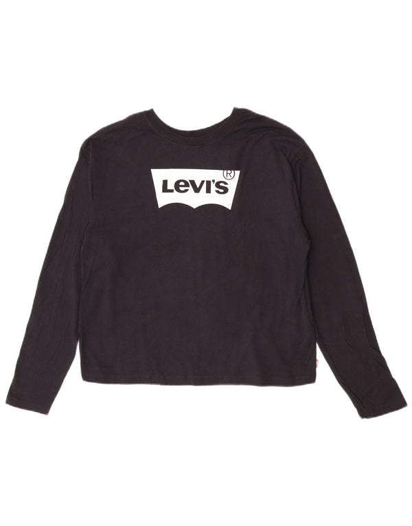 Levi's Girls Crop Graphic Top Long Sleeve 15-16 Years Navy Blue Cotton