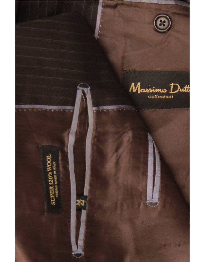 MASSIMO DUTTI Mens 2 Button Blazer Jacket EU 54 XL Brown Pinstripe Wool