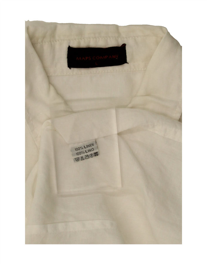 VINTAGE Mens Graphic Short Sleeve Shirt Large White Linen Vintage Vintage and Second-Hand Vintage from Messina Hembry 