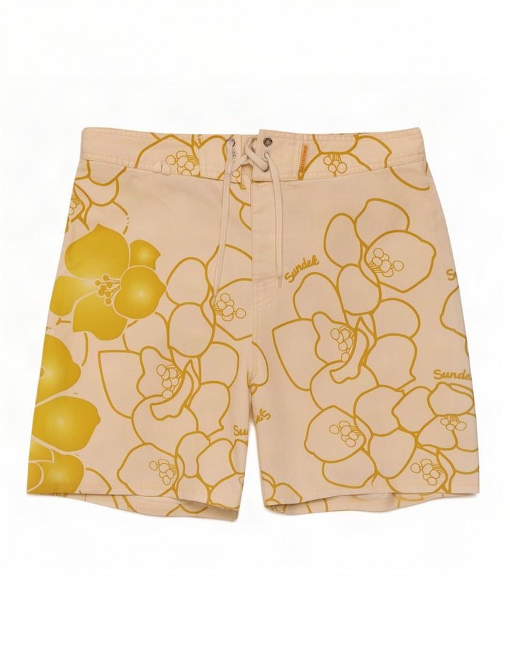 Sundek Mens Graphic Swimming Shorts Medium White Floral Polyester