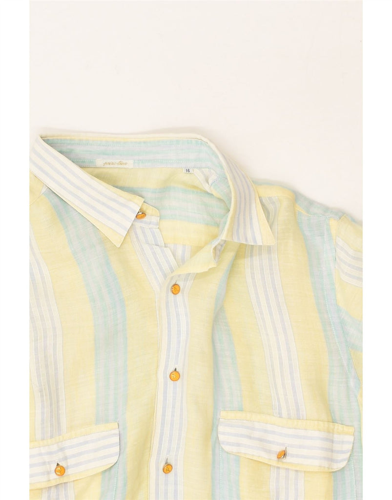 VINTAGE Womens Short Sleeve Shirt Blouse UK 16 Large  Yellow Striped Linen | Vintage Vintage | Thrift | Second-Hand Vintage | Used Clothing | Messina Hembry 