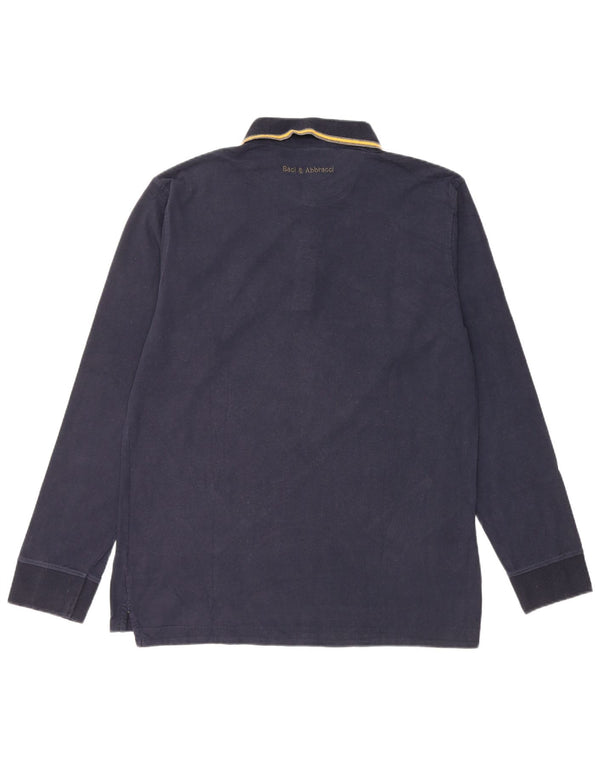 BACI & ABBRACCI Mens Long Sleeve Polo Shirt 2XL Navy Blue Striped Cotton