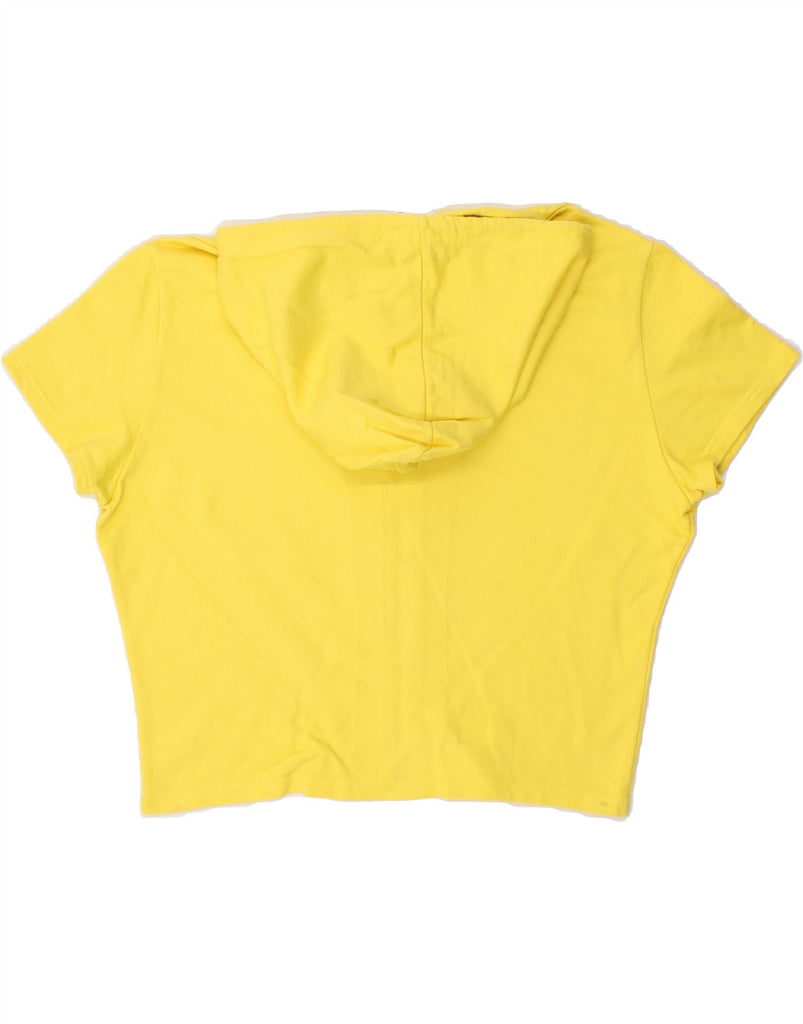 KENZO Womens Short Sleeve Crop Zip Hoodie Sweater UK 18 XL Yellow | Vintage Kenzo | Thrift | Second-Hand Kenzo | Used Clothing | Messina Hembry 