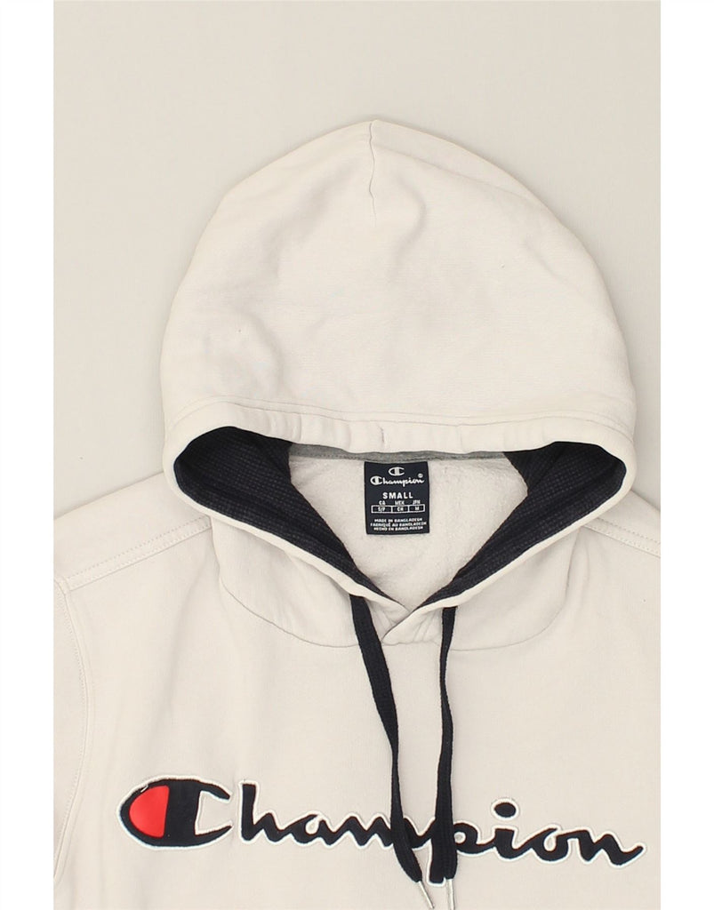 CHAMPION Mens Graphic Hoodie Jumper Small Off White Cotton | Vintage Champion | Thrift | Second-Hand Champion | Used Clothing | Messina Hembry 