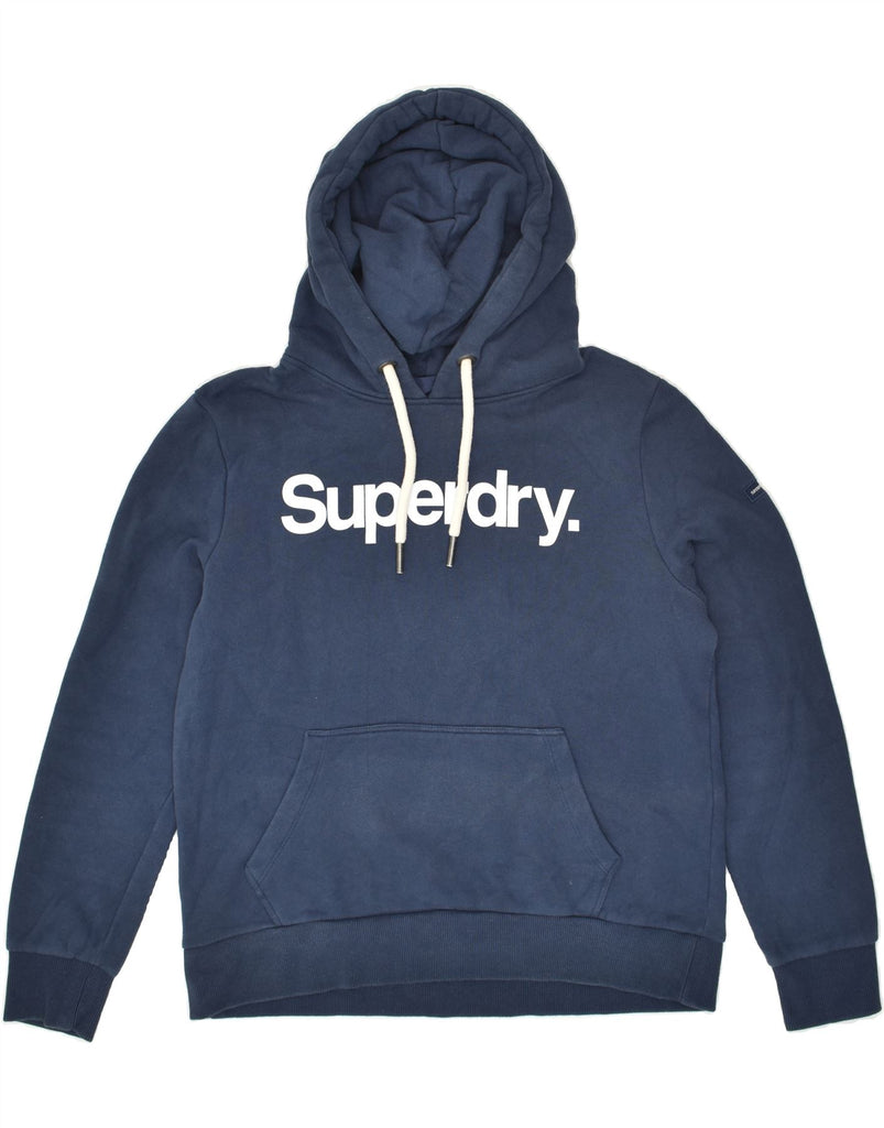 SUPERDRY Womens Graphic Hoodie Jumper UK 14 Medium  Navy Blue Cotton | Vintage Superdry | Thrift | Second-Hand Superdry | Used Clothing | Messina Hembry 