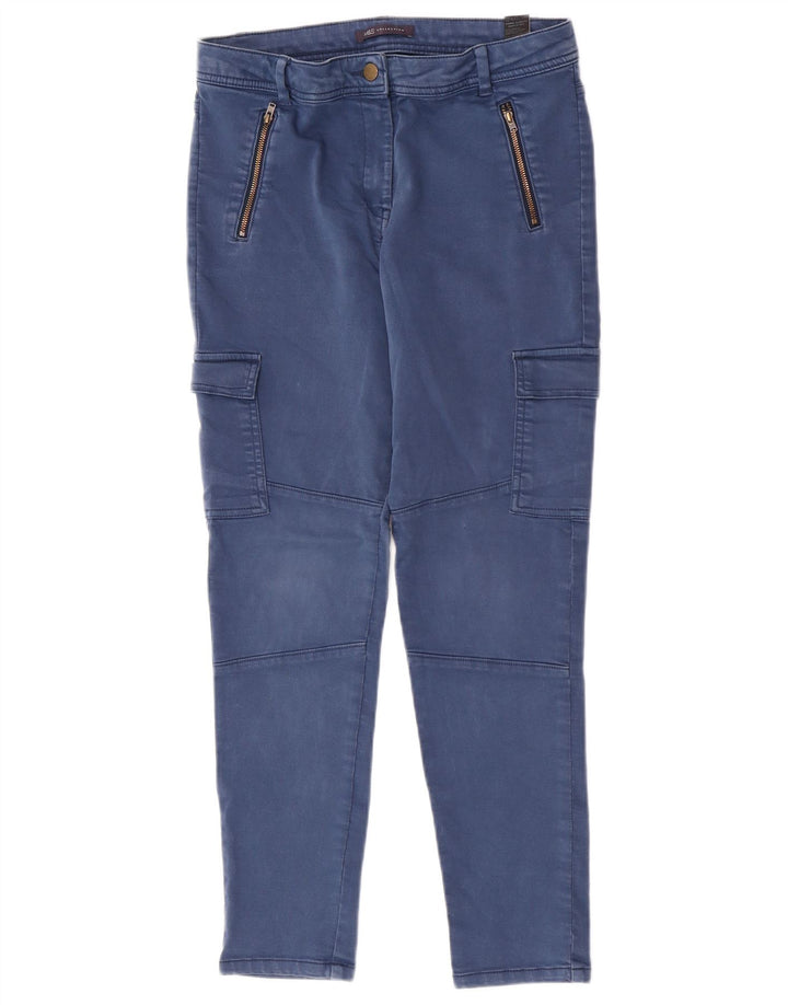 Marks & Spencer Womens Slim Cargo Trousers UK 12 Medium W28 L27 Blue Cotton