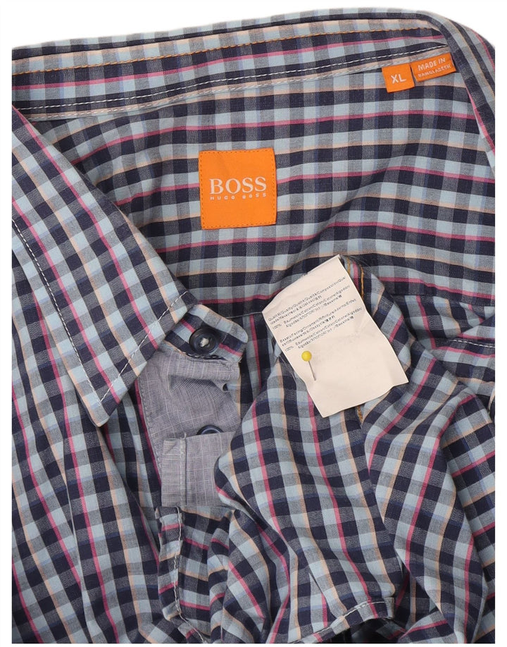 Hugo Boss Mens Shirt XL Blue Check Cotton