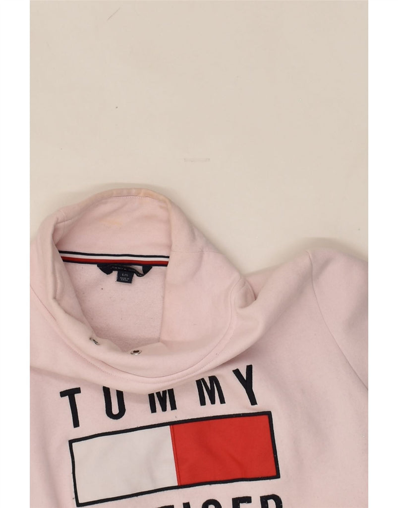 TOMMY HILFIGER Womens Graphic Sweatshirt Jumper UK 16 Large Pink Cotton | Vintage Tommy Hilfiger | Thrift | Second-Hand Tommy Hilfiger | Used Clothing | Messina Hembry 