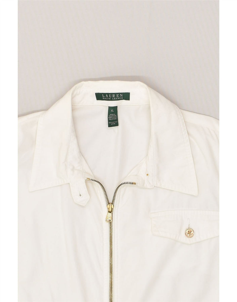 RALPH LAUREN Womens Bomber Jacket UK 18 XL White Cotton | Vintage Ralph Lauren | Thrift | Second-Hand Ralph Lauren | Used Clothing | Messina Hembry 