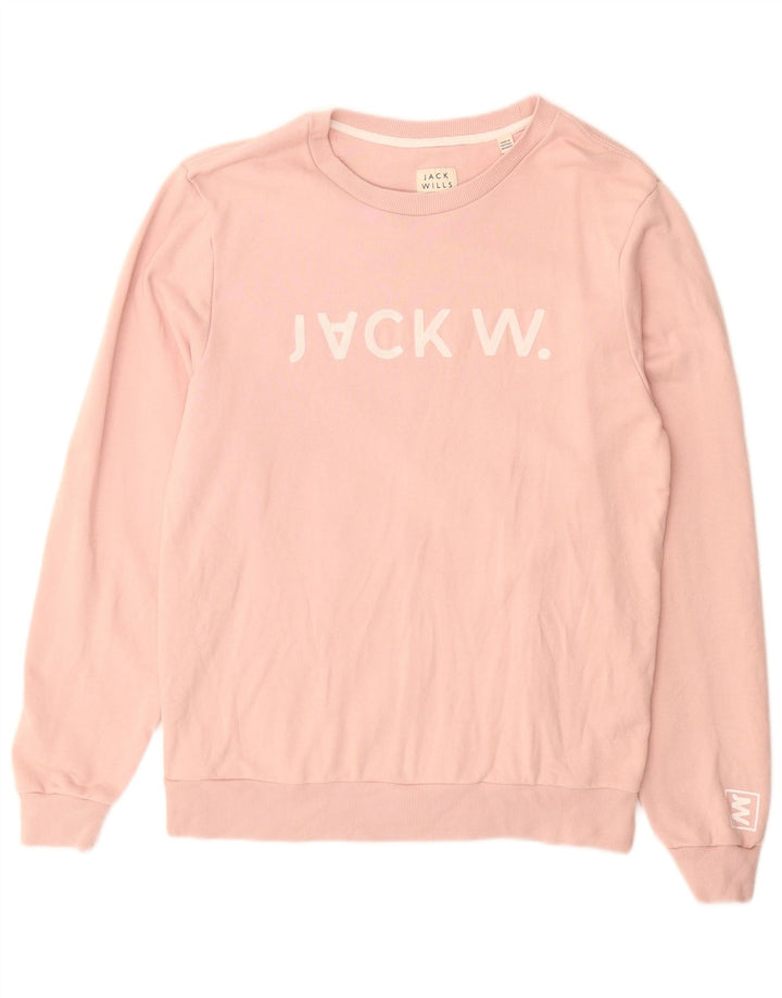JACK WILLS Mens Graphic Sweatshirt Jumper Medium Pink Cotton