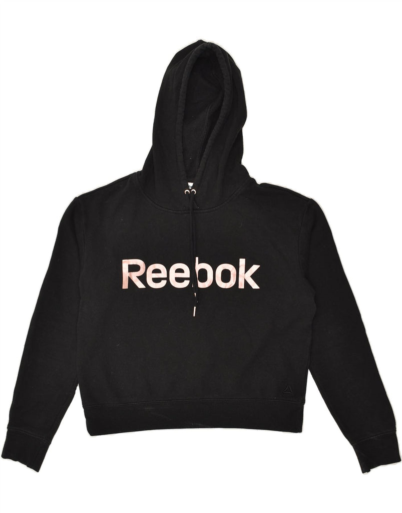 REEBOK Womens Graphic Hoodie Jumper UK 20 2XL Black Cotton | Vintage Reebok | Thrift | Second-Hand Reebok | Used Clothing | Messina Hembry 