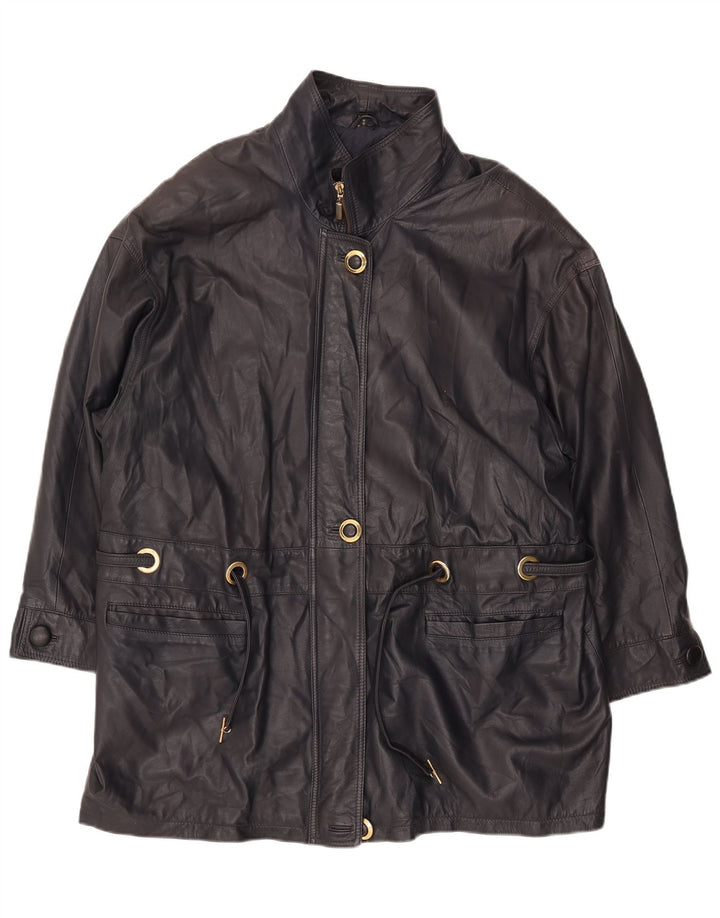 PER ME Womens Leather Jacket UK 22 2XL Black Leather