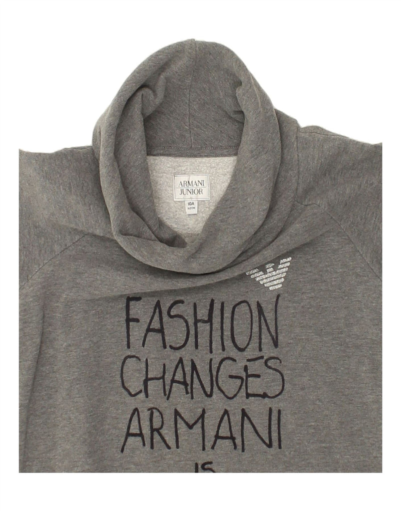 ARMANI JUNIOR Girls Graphic Roll Neck Jumper Dress 9-10 Years Grey Cotton Vintage Armani Junior and Second-Hand Armani Junior from Messina Hembry 