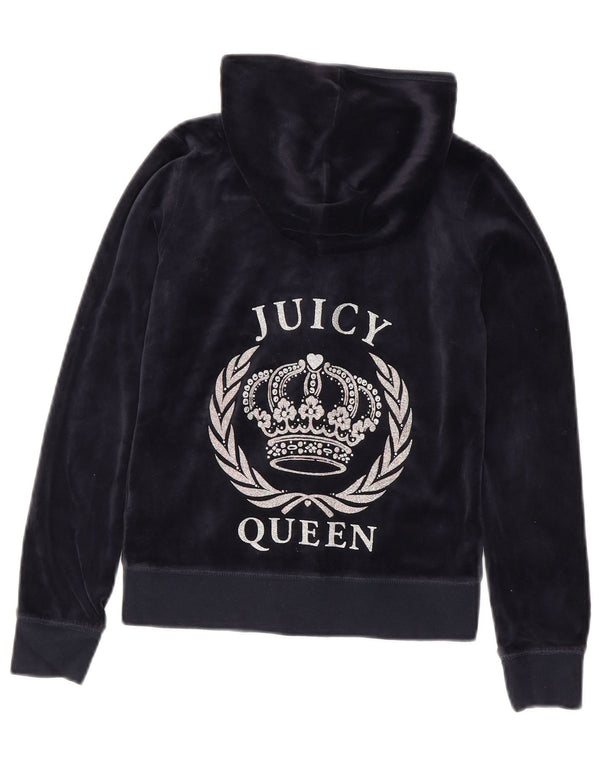 Juicy Couture Girls Graphic Zip Hoodie Sweater 8-9 Years Large Navy Blue