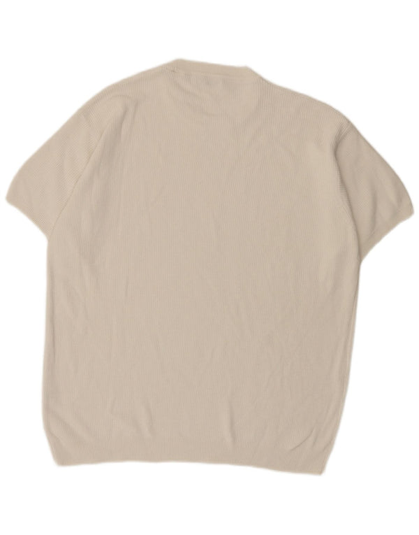 Zara Mens Short Sleeve Crew Neck Jumper Sweater Large Off White Cotton
