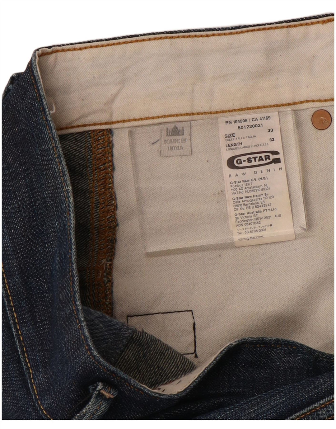 G-STAR Mens Banana Slim Jeans W33 L32  Blue Cotton