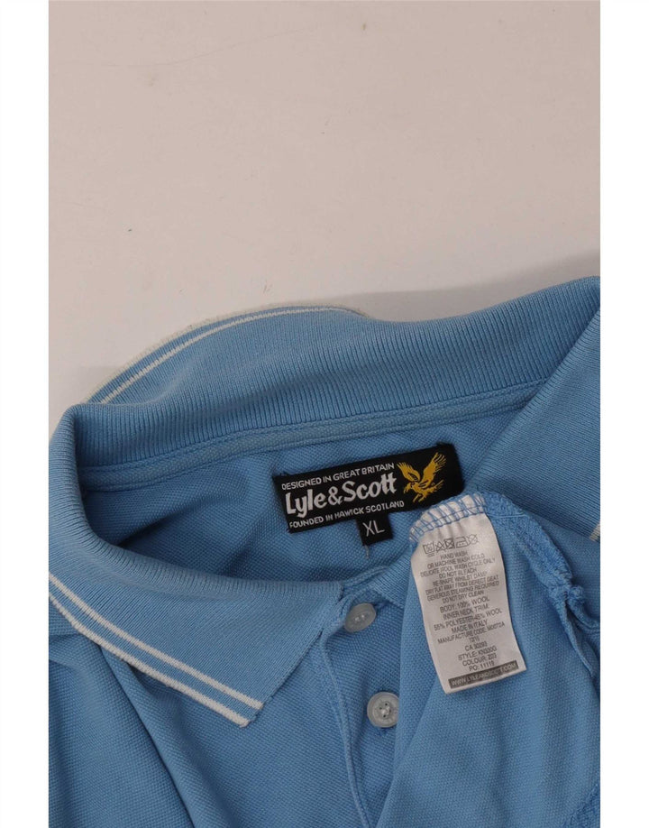 Lyle & Scott Mens Polo Shirt XL Blue Striped Wool