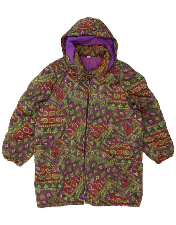 VINTAGE Womens Hooded Padded Jacket UK 18 XL Multicoloured Geometric