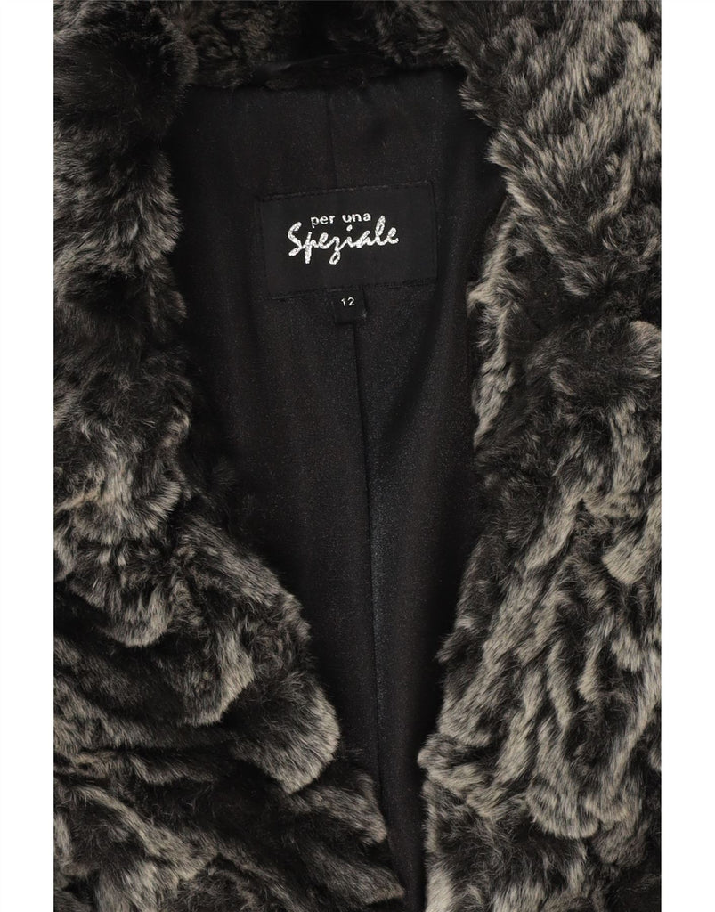 PER UNA Womens Faux Fur Jacket UK 12 Medium Grey Striped Acrylic Vintage Per Una and Second-Hand Per Una from Messina Hembry 