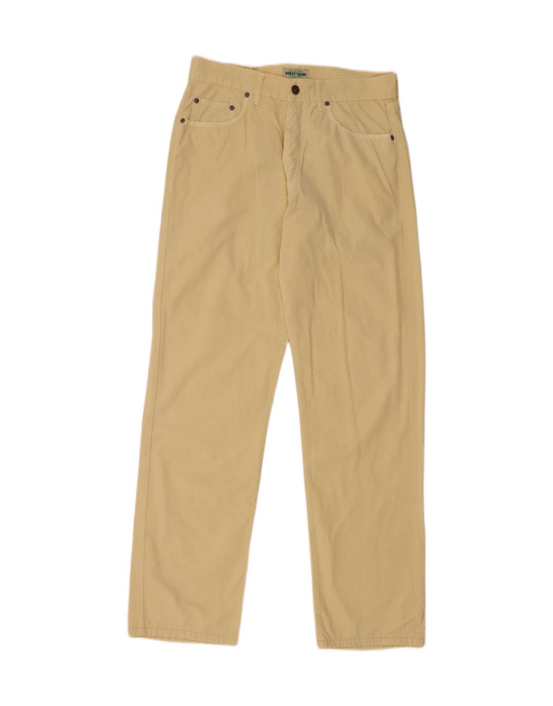 GUESS Mens Straight Casual Trousers W33 L32 Yellow Cotton