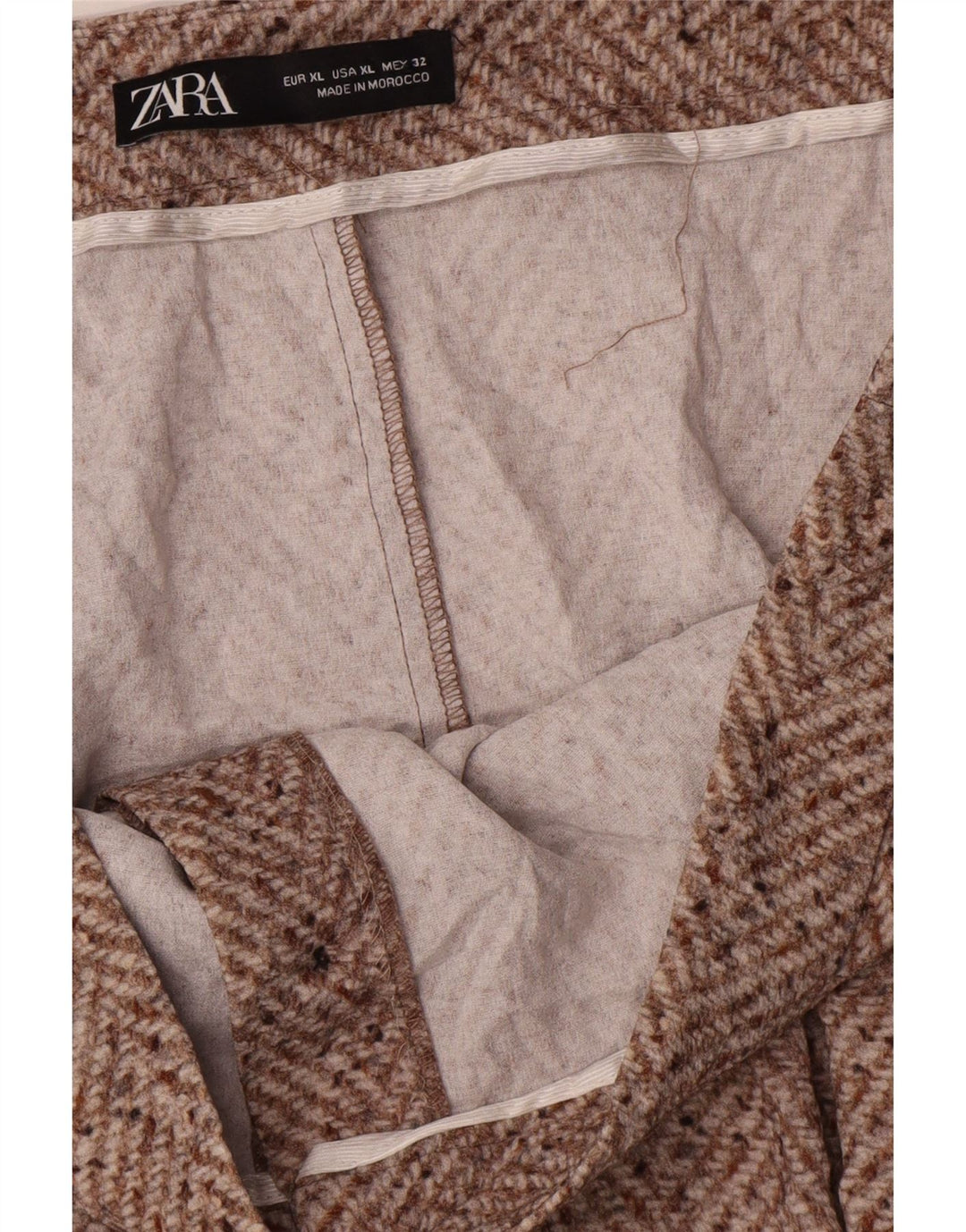 Zara Womens Midi Skirt XL W32  Brown Chevron