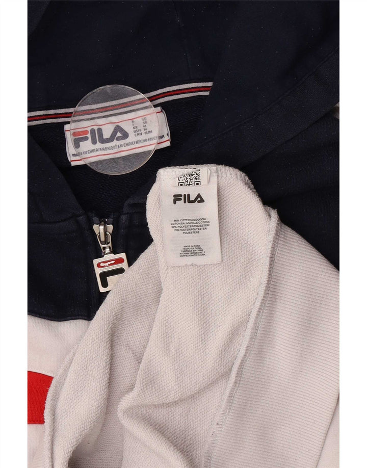 Fila Mens Zip Hoodie Sweater Medium White Colourblock Cotton