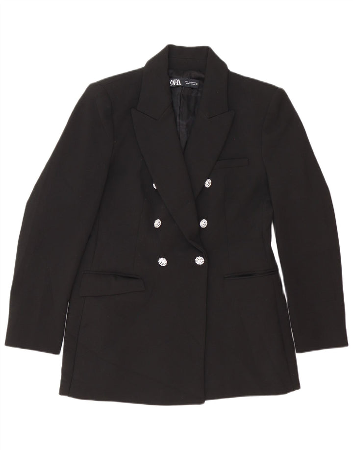 Zara Womens Double Breasted Blazer Jacket UK 14 Large Black