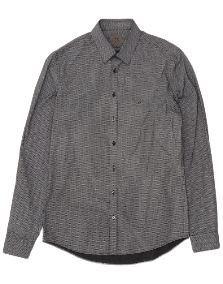 Calvin Klein Mens Slim Fit Shirt Size 38 15 Medium Black Herringbone Cotton