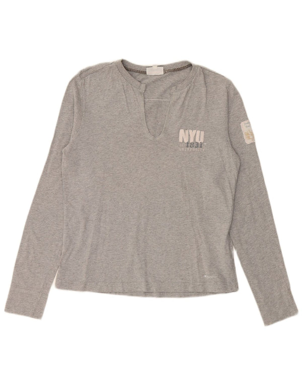 CHAMPION Womens Top Long Sleeve UK 14 Large Grey Cotton