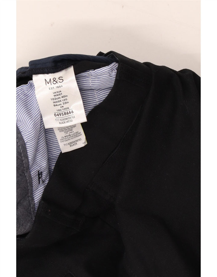 Marks & Spencer Mens Straight Suit Trousers W40 L28 Black Cotton