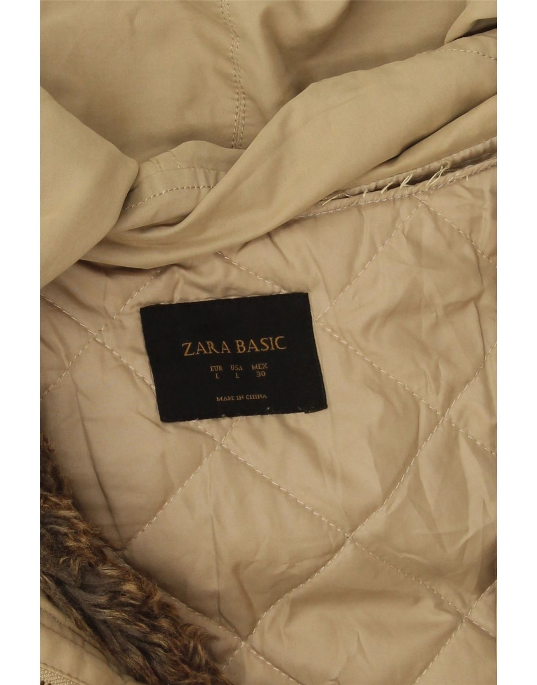 Zara Womens Hooded Parka Jacket UK 16 Large Beige