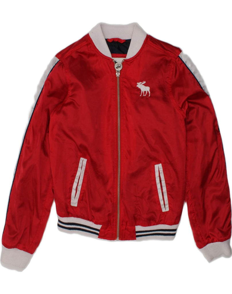 ABERCROMBIE & FITCH Girls Graphic Varsity Jacket 9-10 Years Red Nylon | Vintage Abercrombie & Fitch | Thrift | Second-Hand Abercrombie & Fitch | Used Clothing | Messina Hembry 