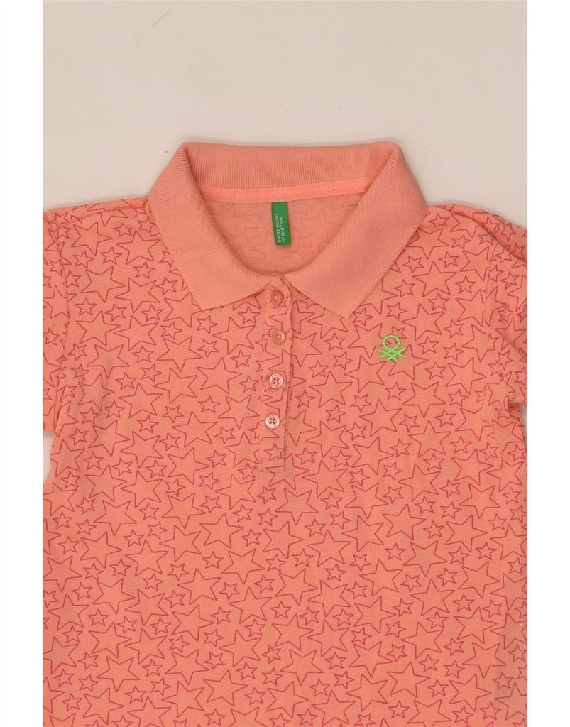 BENETTON Girls Abstract Pattern Polo Shirt 8-9 Years Large Orange | Vintage Benetton | Thrift | Second-Hand Benetton | Used Clothing | Messina Hembry 