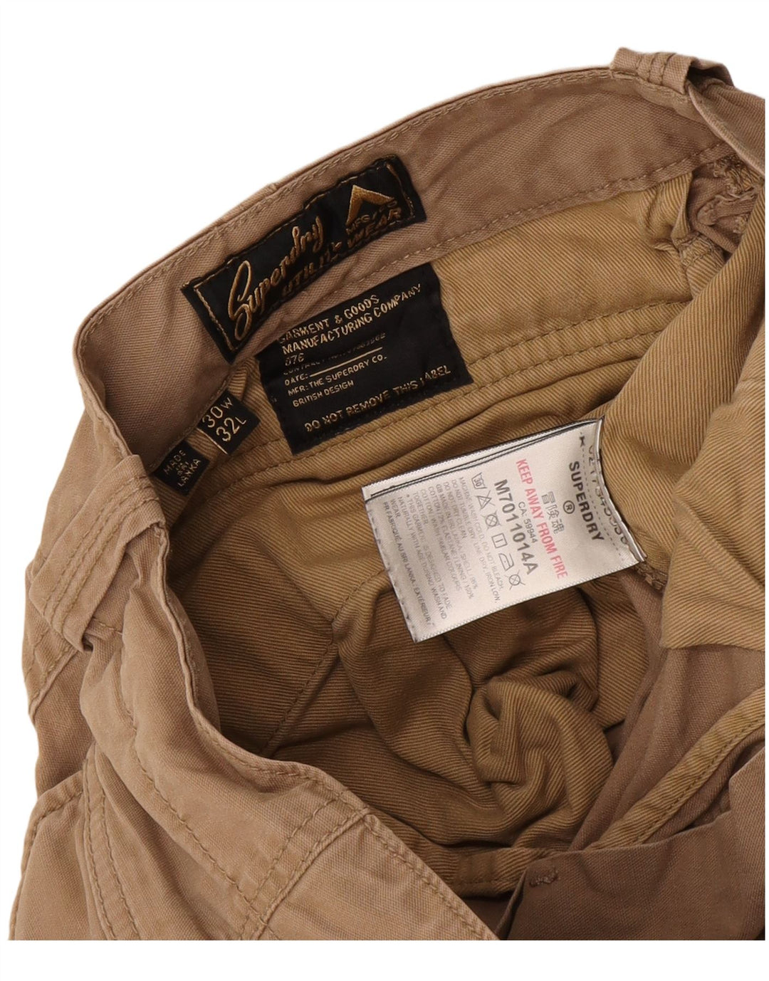 Superdry Mens Slim Cargo Trousers W30 L32 Beige Cotton