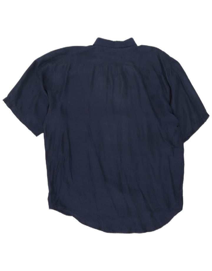 Vintage Mens Short Sleeve Shirt XL Navy Blue Silk