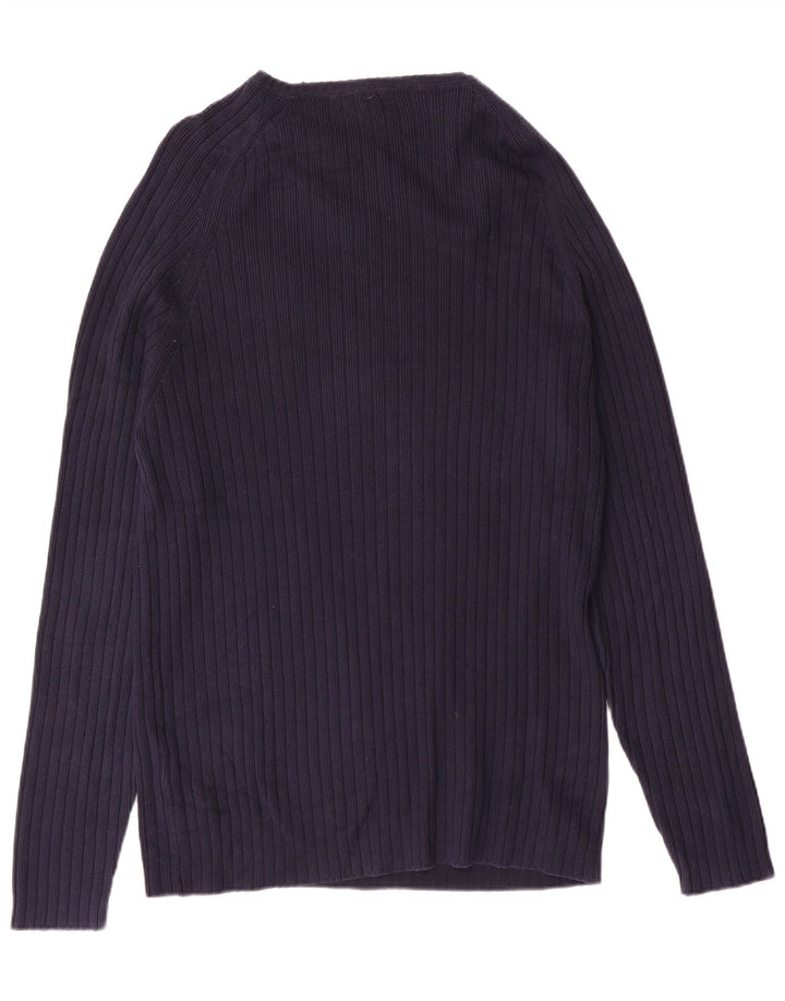 Zara Mens V-Neck Jumper Sweater Large Navy Blue Cotton