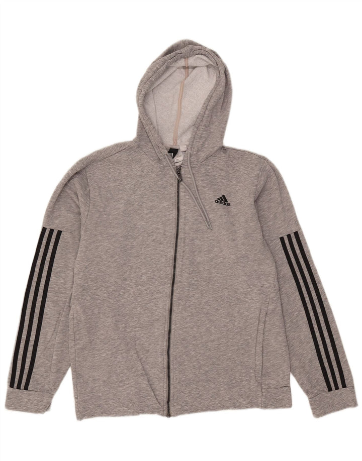 Adidas Mens Zip Hoodie Sweater Large Grey Cotton
