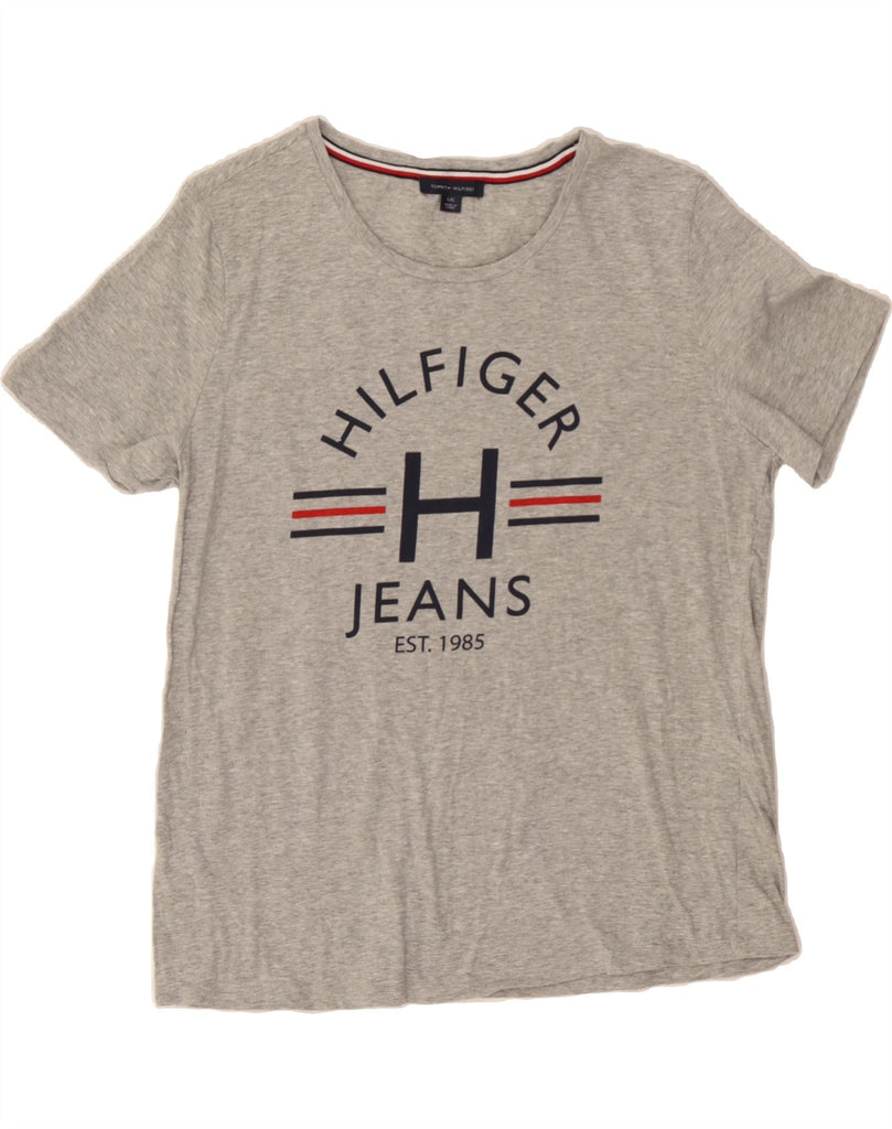 TOMMY HILFIGER Womens Graphic T-Shirt Top UK 16 Large Grey Cotton Vintage Tommy Hilfiger and Second-Hand Tommy Hilfiger from Messina Hembry 
