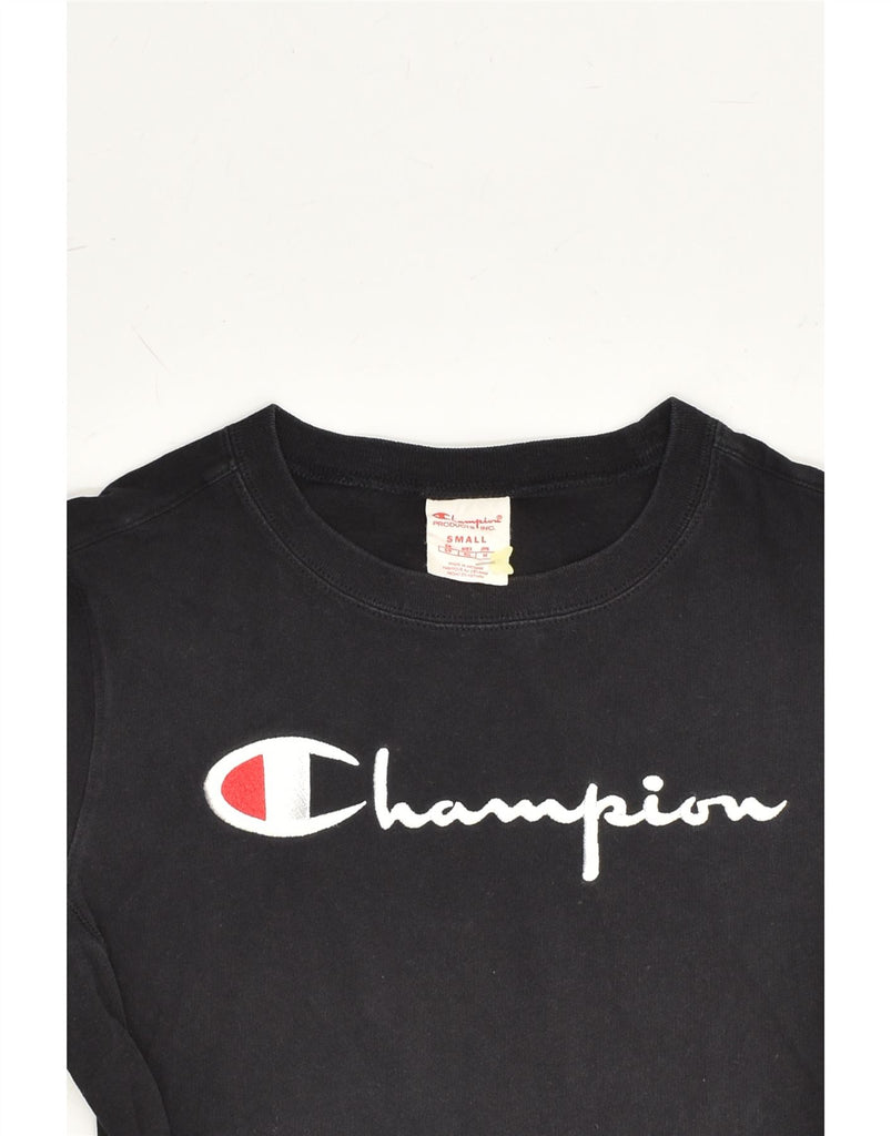 CHAMPION Womens Graphic T-Shirt Top UK 10 Small Black Cotton | Vintage Champion | Thrift | Second-Hand Champion | Used Clothing | Messina Hembry 