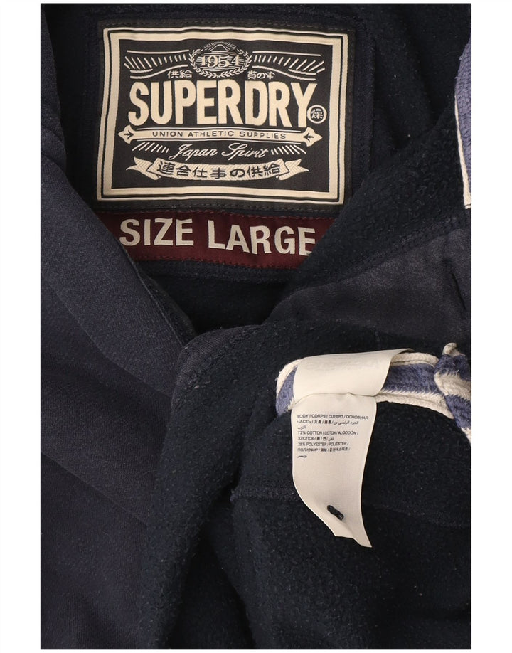Superdry Mens Graphic Button Neck Sweatshirt Jumper Large Navy Blue Cotton