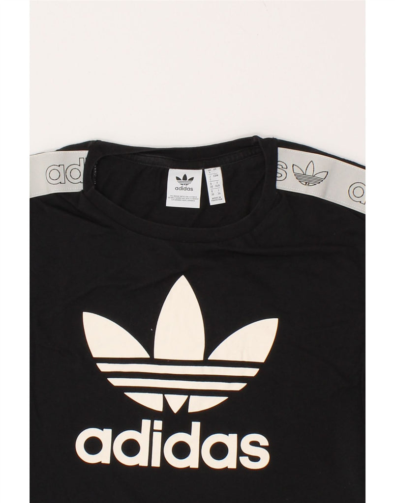 ADIDAS Womens Crop Graphic T-Shirt Top UK 4 XS Black Cotton | Vintage Adidas | Thrift | Second-Hand Adidas | Used Clothing | Messina Hembry 