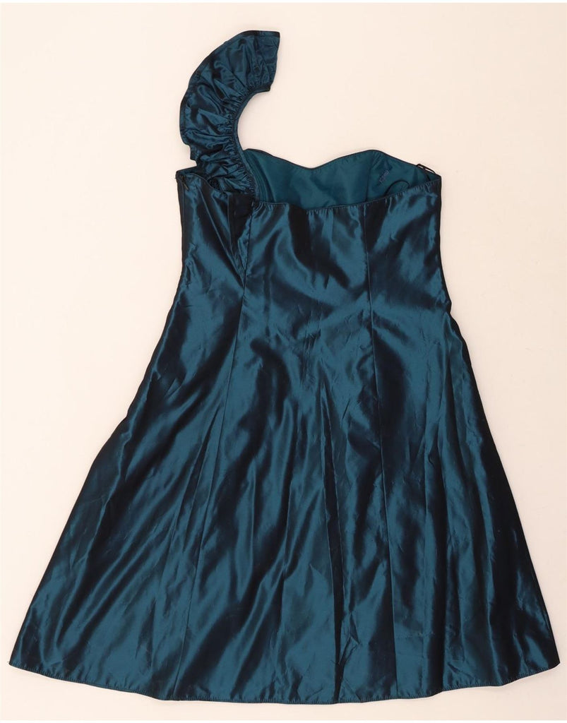 DEBUT Womens Ruffle One Shoulder Dress UK 14 Medium Green Acetate Vintage Debut and Second-Hand Debut from Messina Hembry 