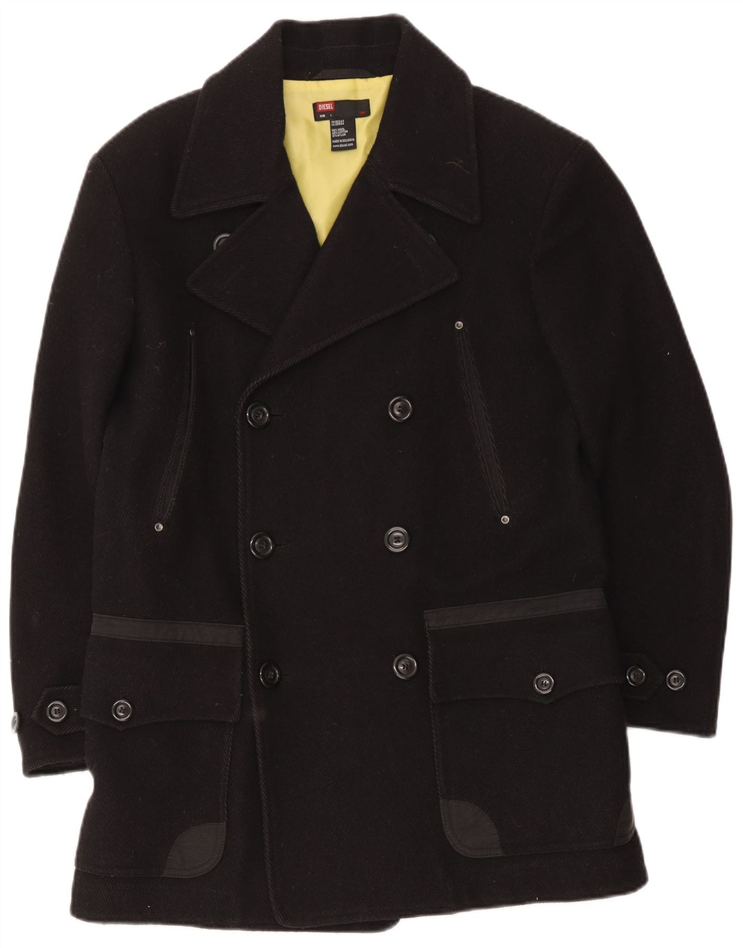 Diesel Mens Double Breasted Coat UK 40 Large Black Wool